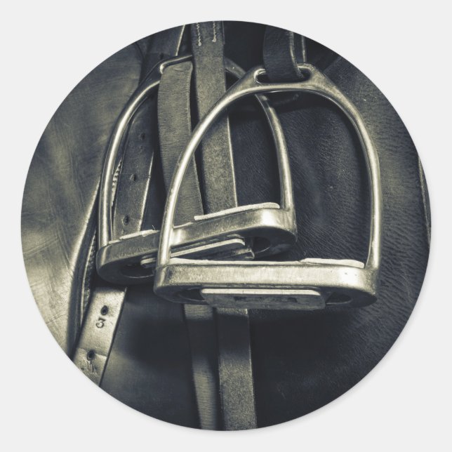 Stylish Silver Stirrups on English Riding Saddle Classic Round Sticker (Front)