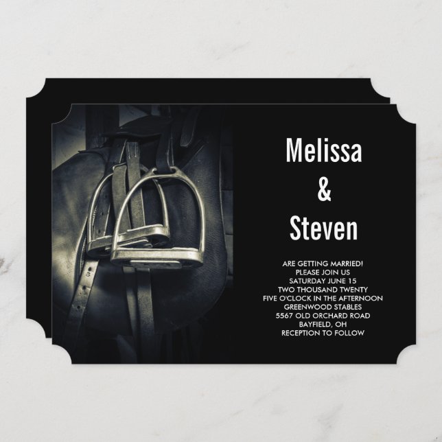 Stylish Silver Stirrups on English Riding Saddle Invitation (Front/Back)
