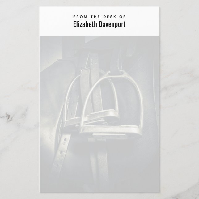 Stylish Silver Stirrups on English Riding Saddle Stationery (Front)