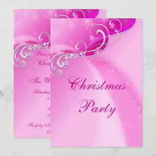 Stylish Silver Swirls & Pink Snowflake Sparkles Invitation