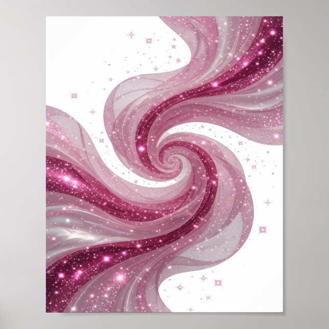Stylish Silver TWIRLING STARS Text Design Poster (Front)