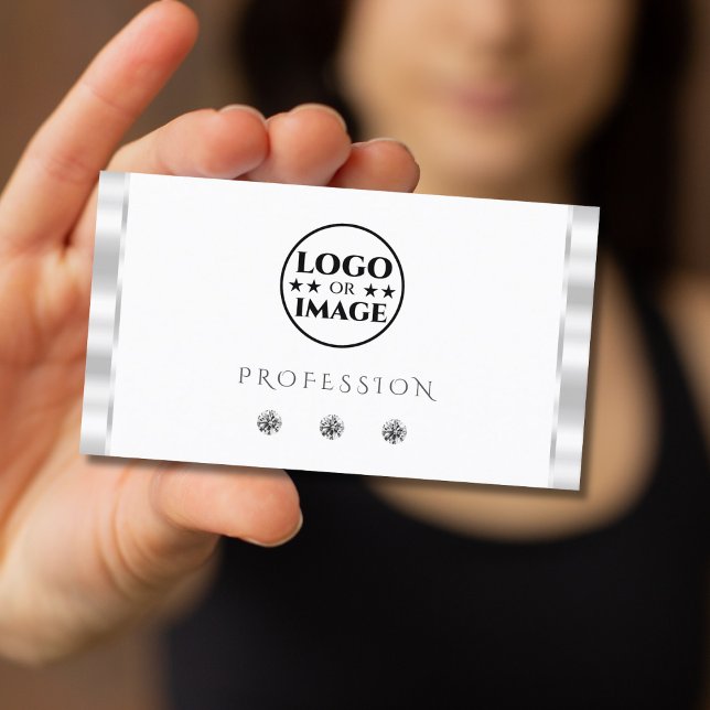 Stylish Silver White Sparkling Diamonds with Logo Business Card (Creator Uploaded)