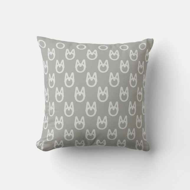 Stylish Silver Wild Cat Pattern on Grey Cushion (Front)