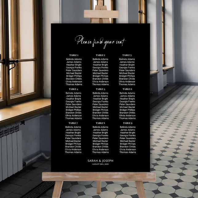 Stylish Simple Black 9 Table Wedding Seating Chart (Creator Uploaded)