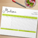 Stylish Simple Daily Habit Tracker Green Accents Notepad<br><div class="desc">Create a habit list to build good habits & healthy lifestyle with this custom, simple, and easy-to-use daily habit tracker. Personalise with name and your own quote at the bottom, or keep the motivational quote currently there. How does it work? Circle the month your tracking, write the habits you're working...</div>