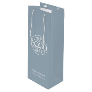 Stylish Simple Dusty Blue Company Business Logo Wine Gift Bag
