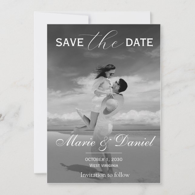 Stylish Simple Full Photo Double-sided Save The Da Date (Front)