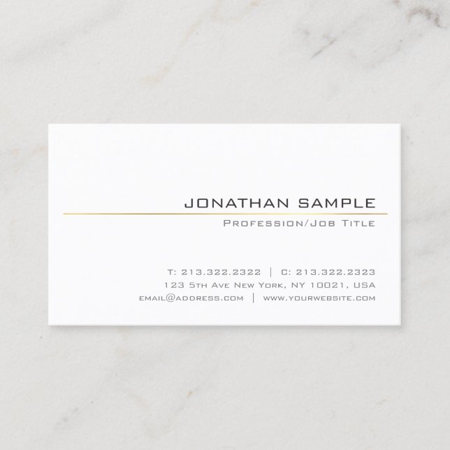 Stylish Simple Gold Stripe Design Trendy White Business Card (Front)