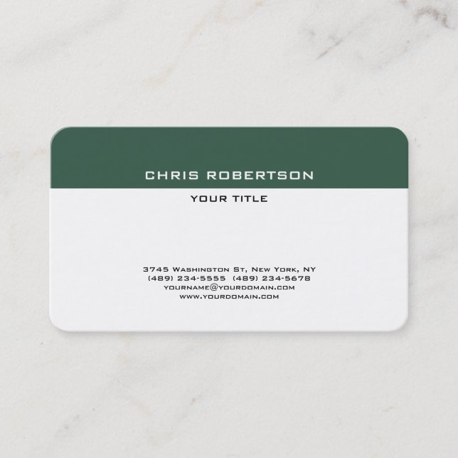Stylish Simple Green White Minimalist Plain Business Card (Front)