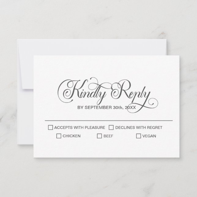 Stylish Simple Grey Text Wedding RSVP Card (Front)