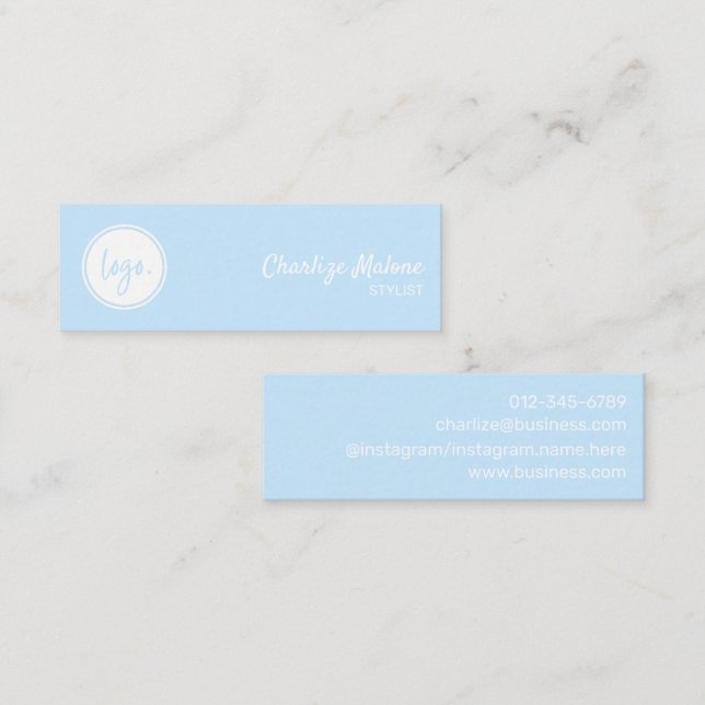 STYLISH SIMPLE HANDWRITTEN SCRIPT LOGO BLUE MINI BUSINESS CARD (Front/Back)