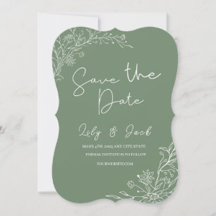Stylish simple minimal Elegant modern sage green Save The Date