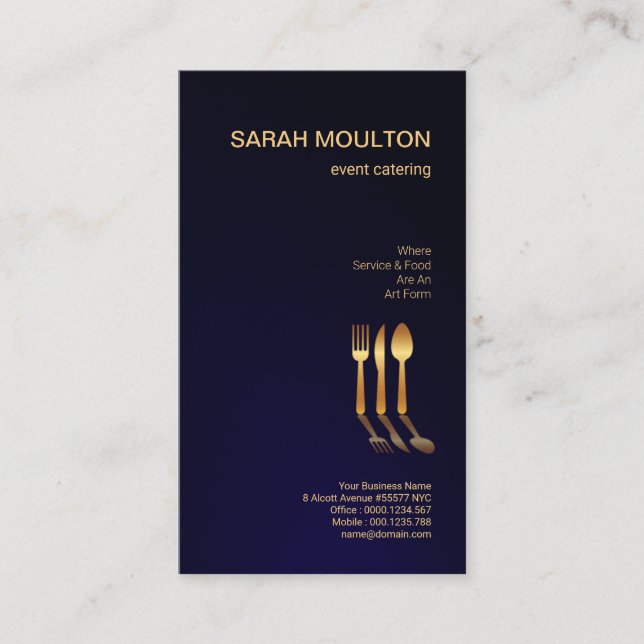 Stylish Simple Minimalist Gold Culinary Set Business Card (Front)