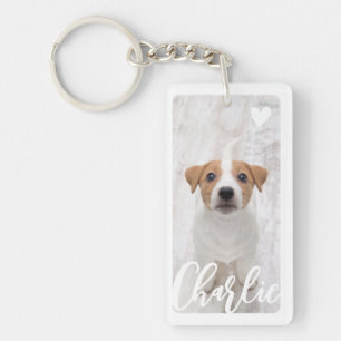 Stylish Simple Modern Dog Lover Heart 2 Photo Key Ring
