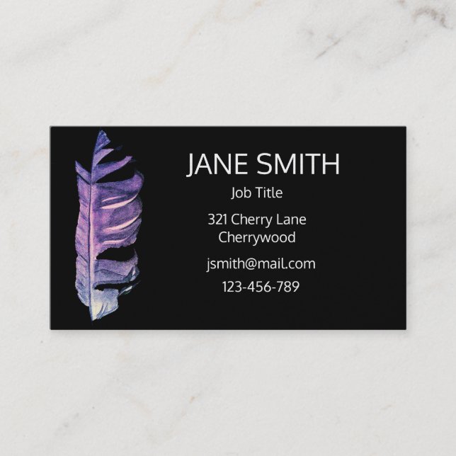 Stylish simple modern feather art customisable business card (Front)
