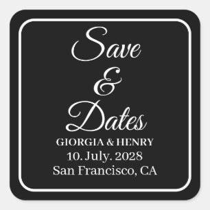 STYLISH SIMPLE MODERN MINIMLIST BLACK WEDDING SQUARE STICKER