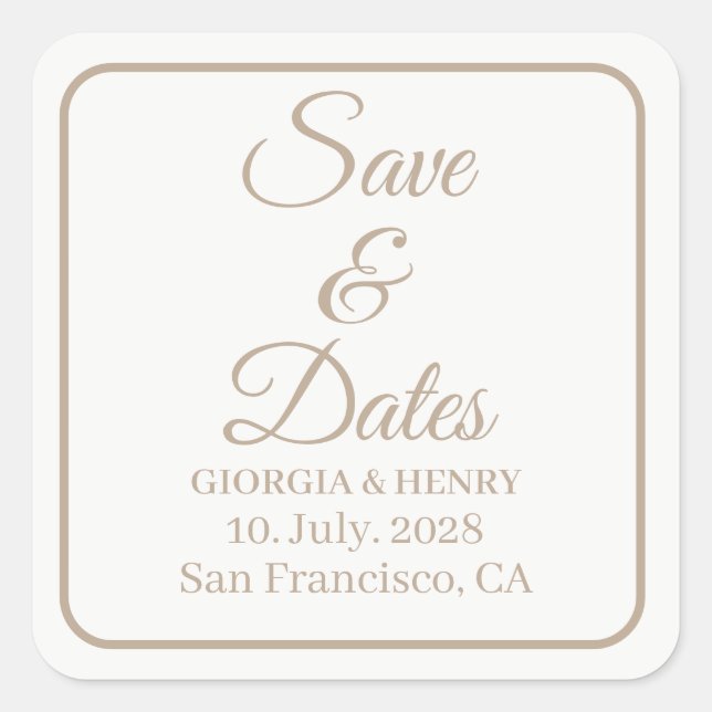 STYLISH SIMPLE MODERN MINIMLIST WHITE & BEIGE SQUARE STICKER (Front)