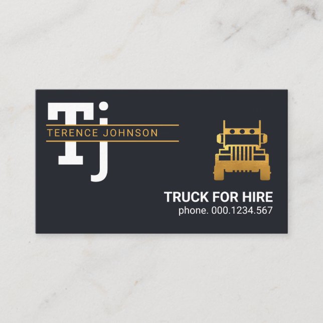 Stylish Simple Monogram Gold Lines Trucker Business Card (Front)