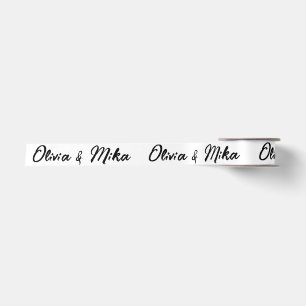 STYLISH SIMPLE PERSONALIZED NAME WEDDING WHITE SATIN RIBBON