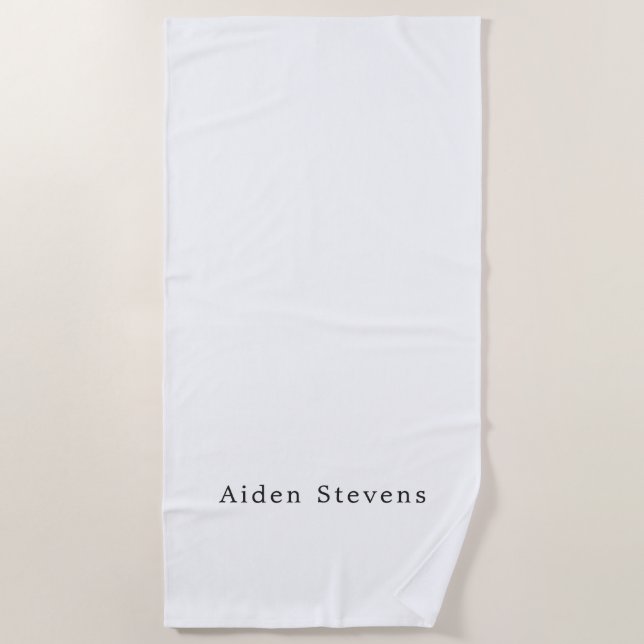 Stylish Simple Plain Black & White Minimalist Name Beach Towel (Front)