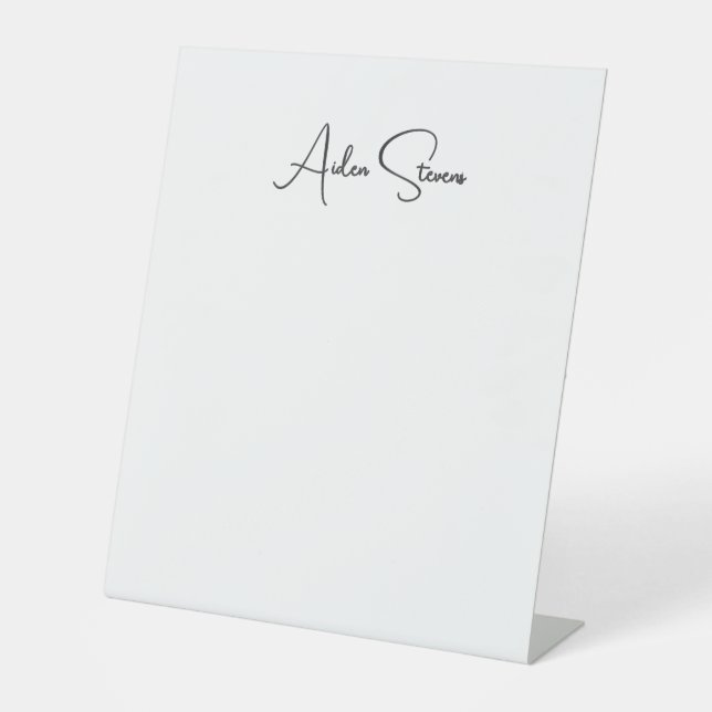 Stylish Simple Plain Black & White Minimalist Name Pedestal Sign (Front)