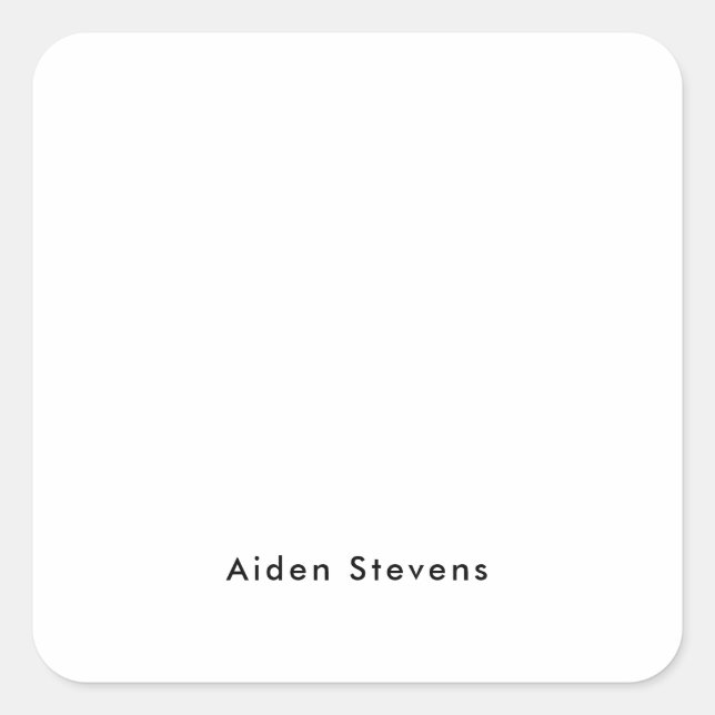 Stylish Simple Plain Black & White Minimalist Square Sticker (Front)