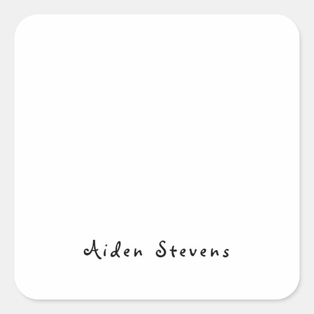 Stylish Simple Plain Black & White Minimalist Square Sticker (Front)