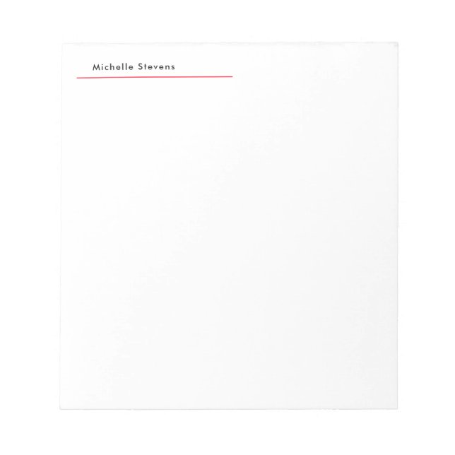 Stylish Simple Plain Black & White Red Minimalist Notepad (Front)