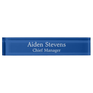 Stylish Simple Plain Deep Blue Minimalist Nameplate