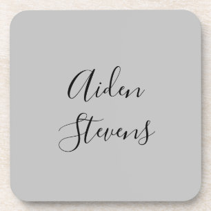 Stylish Simple Plain Grey Minimalist Calligraphy Coaster