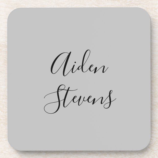 Stylish Simple Plain Grey Minimalist Calligraphy Coaster (Front)