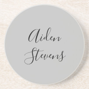 Stylish Simple Plain Grey Minimalist Calligraphy Coaster