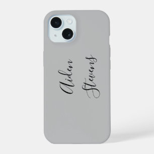 Stylish Simple Plain Grey Minimalist Calligraphy iPhone 15 Case