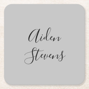 Stylish Simple Plain Grey Minimalist Calligraphy Square Paper Coaster