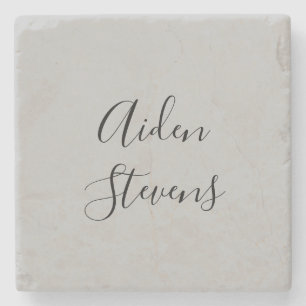 Stylish Simple Plain Grey Minimalist Calligraphy Stone Coaster