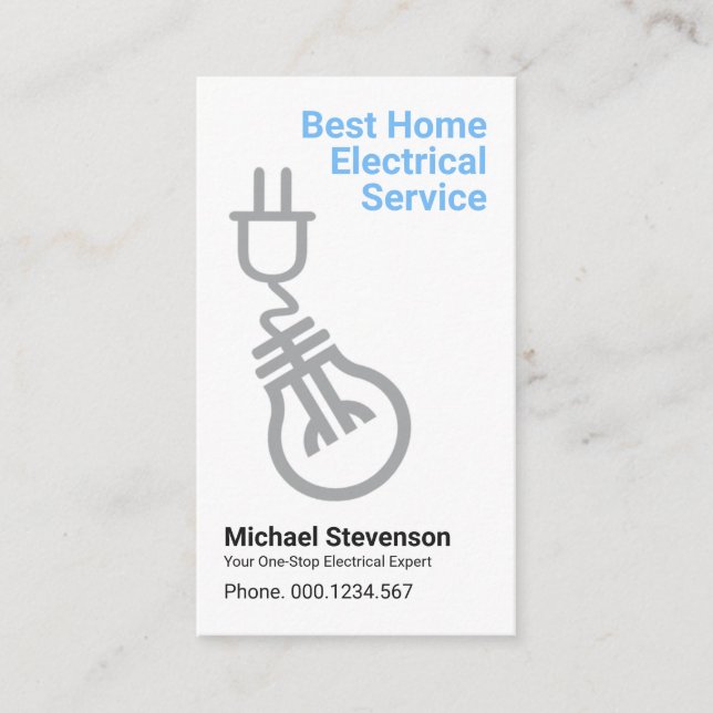 Stylish Simple Power Plug Bulb Motif Electrician Business Card (Front)