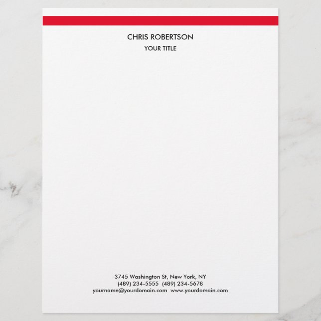 Stylish Simple Red Line White Minimalist Modern Custom Letterhead (Front)