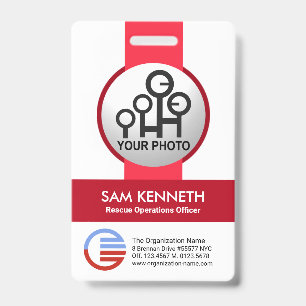Stylish Simple Red Stripes Photo Template Staff ID Badge