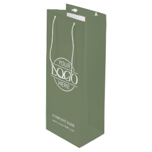 Stylish Simple Sage Green Company Business Logo Wine Gift Bag
