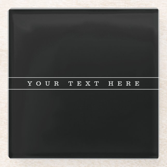 Stylish Simple Text & Thin Stripes Glass Coaster (Front)