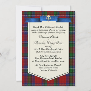 Stylish Sinclair Tartan Plaid Custom Wedding Invitation