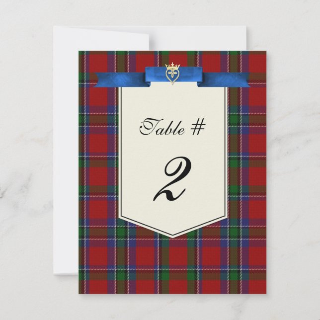 Stylish Sinclair Tartan Plaid Wedding Table Number (Front)