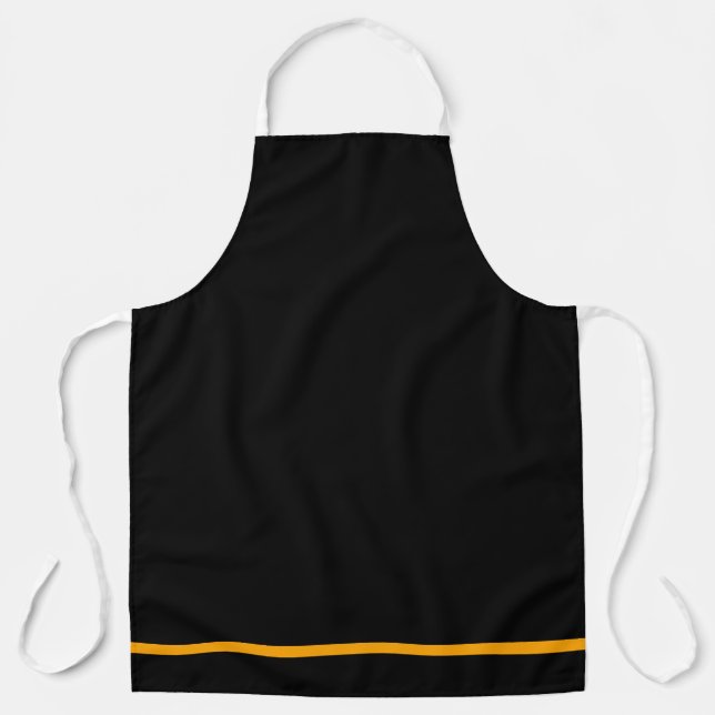 Stylish Single Golden Yellow Hem Stripe On Black Apron (Front)