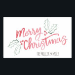 Stylish Slant Watercolor Merry Christmas Rectangular Sticker<br><div class="desc">Holiday sticker featuring our exclusive hand-painted watercolor hollies and "Merry Christmas" script lettering.</div>