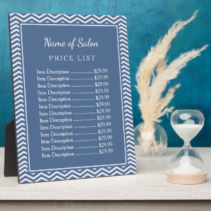 Stylish Slate Blue Chevron Beauty Salon Price List Plaque