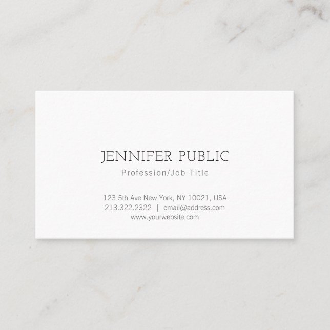Stylish Sleek Professional Plain White Modern Business Card (Front)