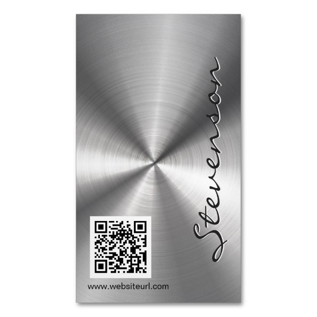 Stylish Sliver Radial Metallic Look with QR Code Magnetic Business Card (Front Vertical)