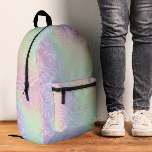 Stylish Smile Holographic Girly Pink Printed Backpack