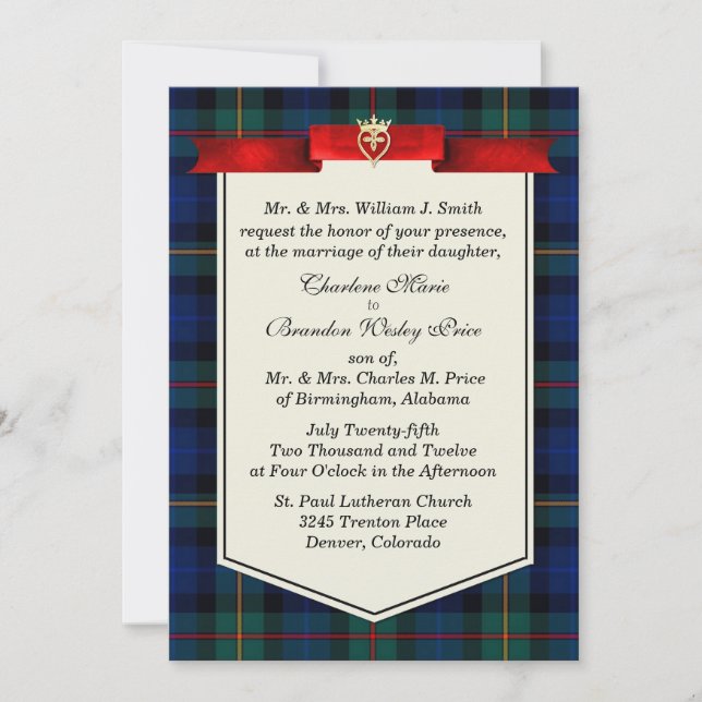 Stylish Smith Tartan Plaid Custom Wedding Invitation (Front)