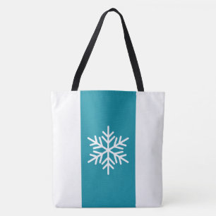 Stylish Snowflake Teal Blue White Vertical Stripes Tote Bag